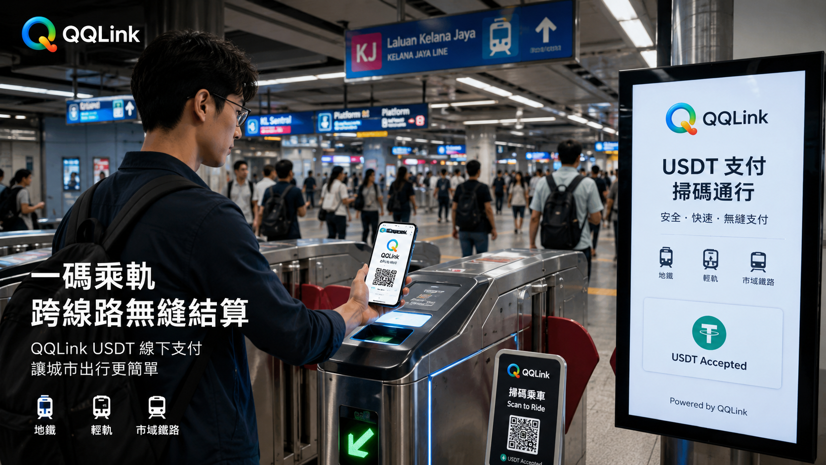 85 大馬輕軌一碼通行!QQLink用USDT實體掃碼打破跨境支付壁壘