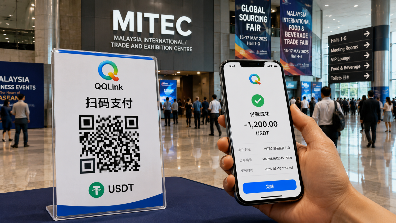 QQLink USDT掃碼支付落地MITEC 展會支付全面升級