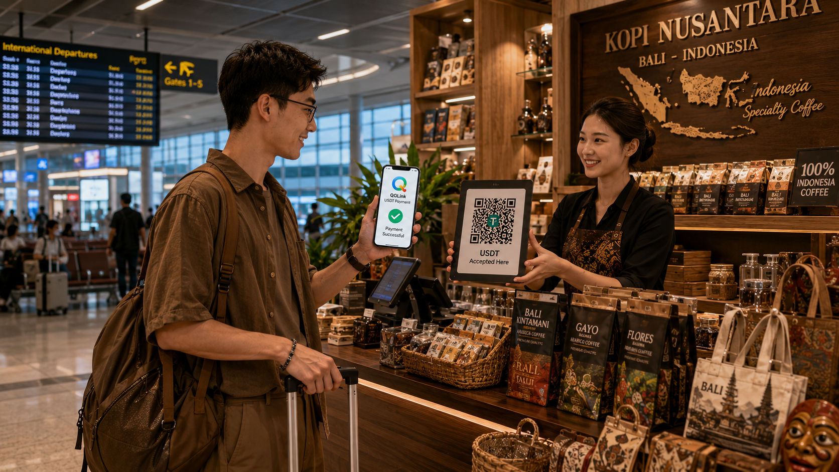 QQLink USDT掃碼支付！印尼機場免稅店實測爽用缩略图