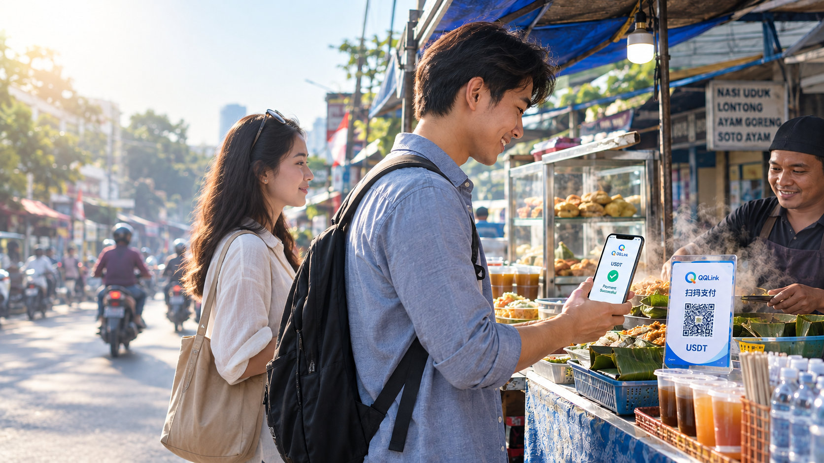 37 在印尼吃早餐,用QQLink USDT也能扫码支付?