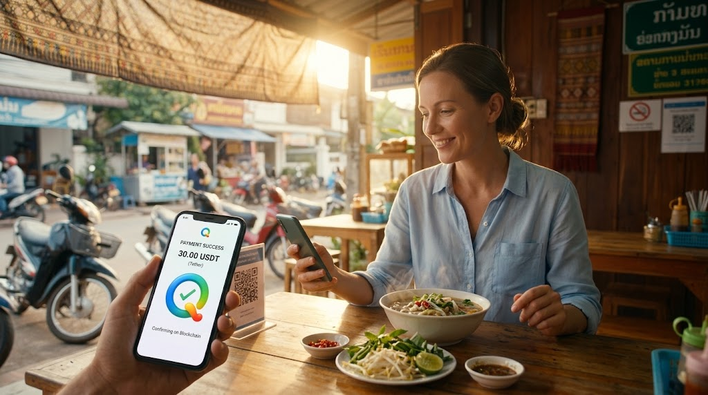 30 寮國吃米粉不用換匯 QQLink掃碼直接付USDT