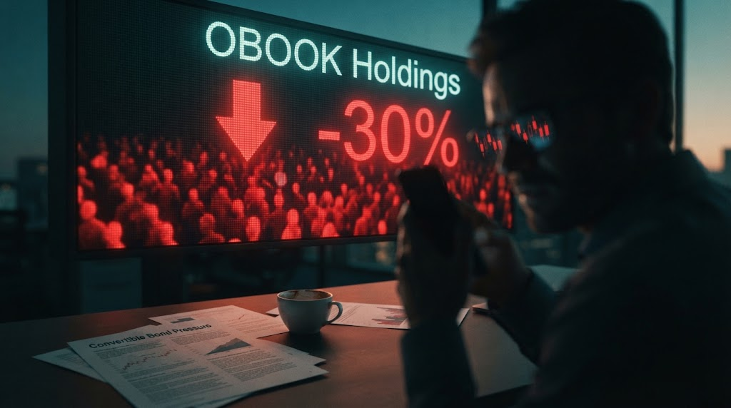 OBOOK Holdings股價暴跌近三成，奧丁丁可轉債壓力受關注缩略图